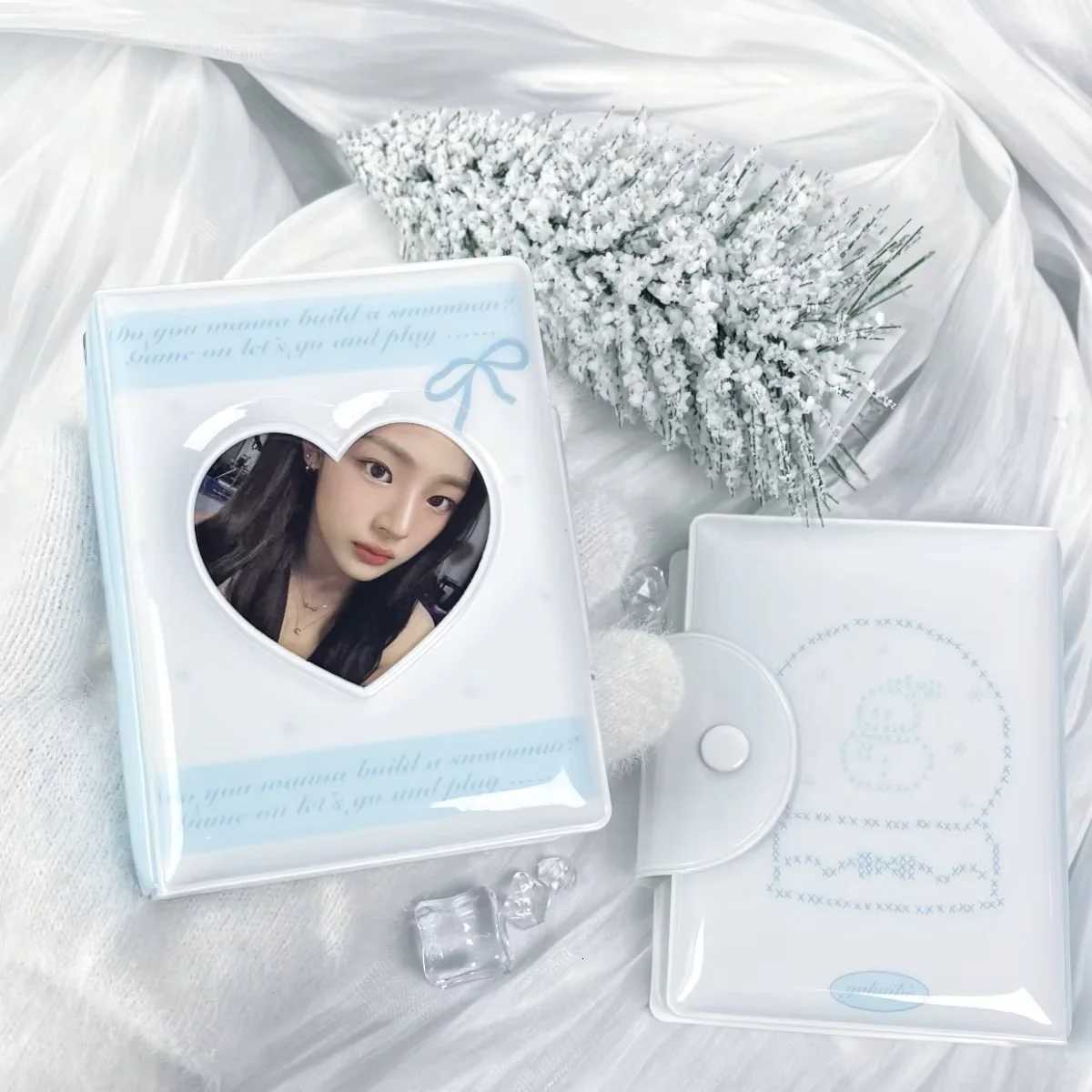 Blue Bow Snowman Crystal Ball Mini Photo Album Large CapaciTY Photo Card Holder PU Material Pop Idol Photo Card Holder Suitable for CelebriTY Album Ca