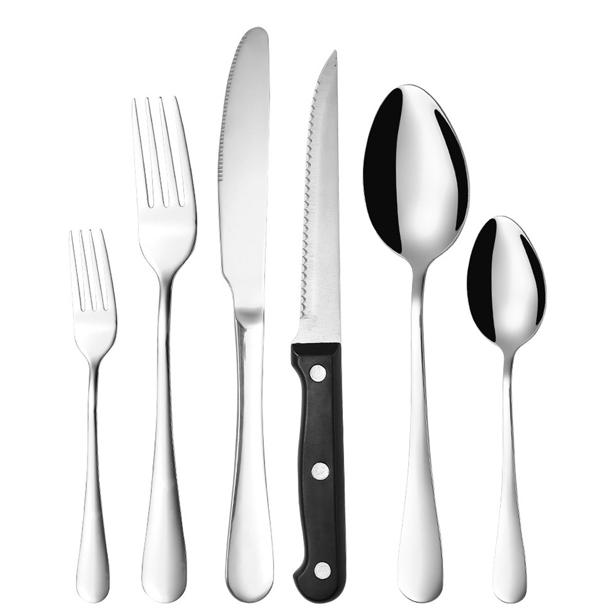 24-Piece Stainless Steel Flatware Set for 4 Includes 8 Steak Knives Mirror Polished Silverware Cutlery Set Dishwasher Safe Rust-Resistant