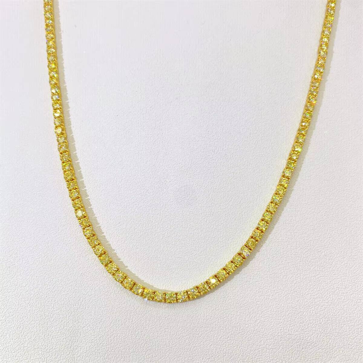 3-4mm VVS Canary moissanite tennis chain 925 silver diamond tester pass and more sizes available.