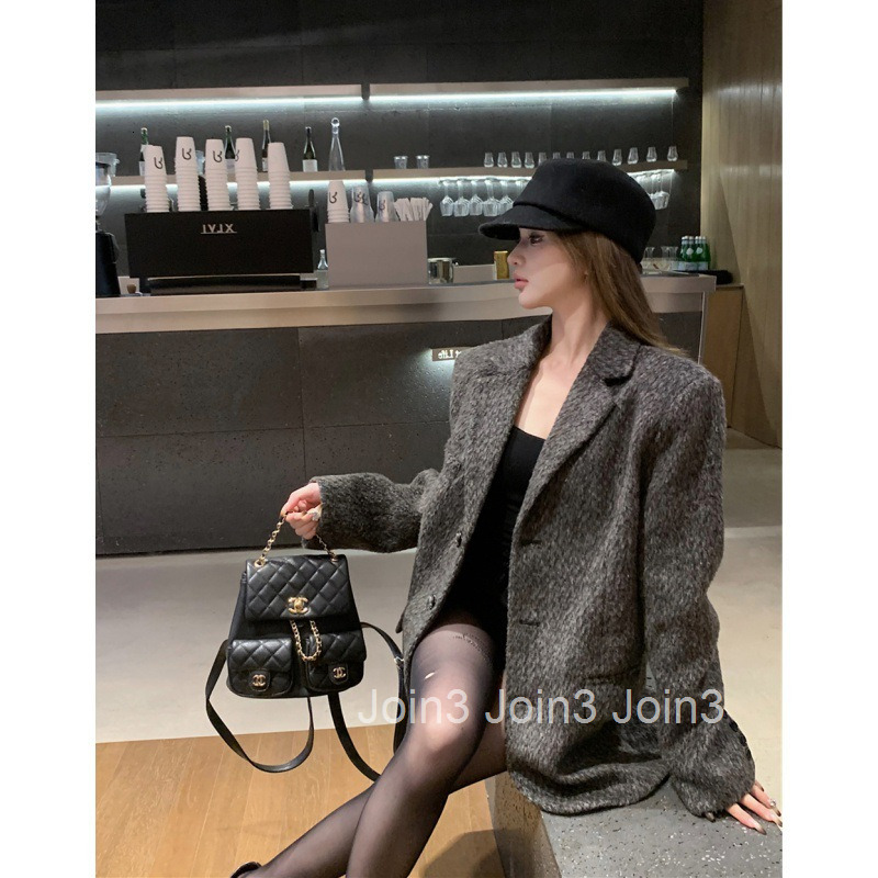 Autumn Winter Fashion Socialite Style Quilted Thick Long Sleeve Woolen Blazer Womens Mid-Length Woolen Coat