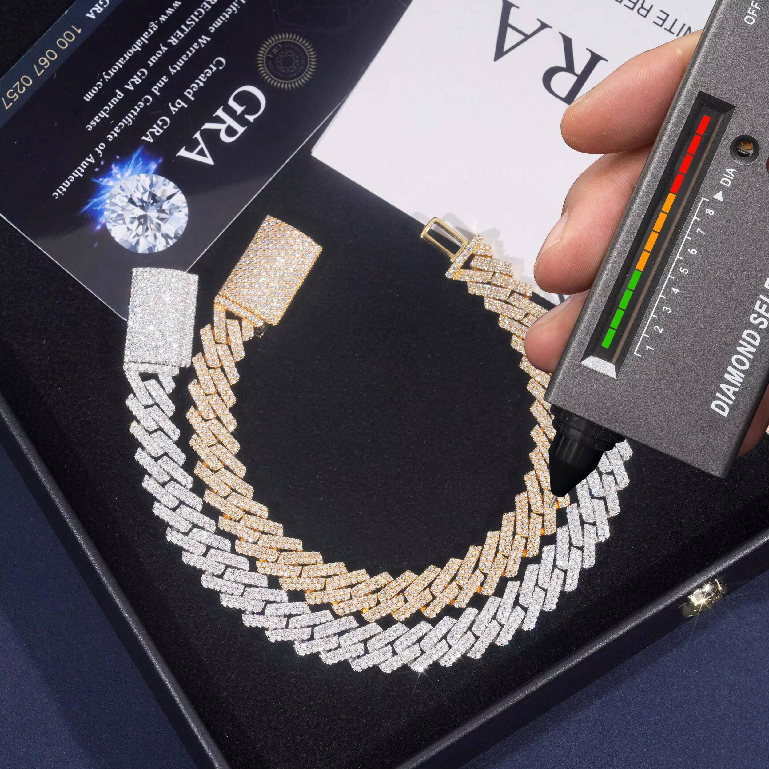 Ready to Ship 2ROWS 10MM Moissnaite Cuban Chain Gold Plated 925 Sliver GRA Moissanite Pass Diamond Test Cuban Link Chain