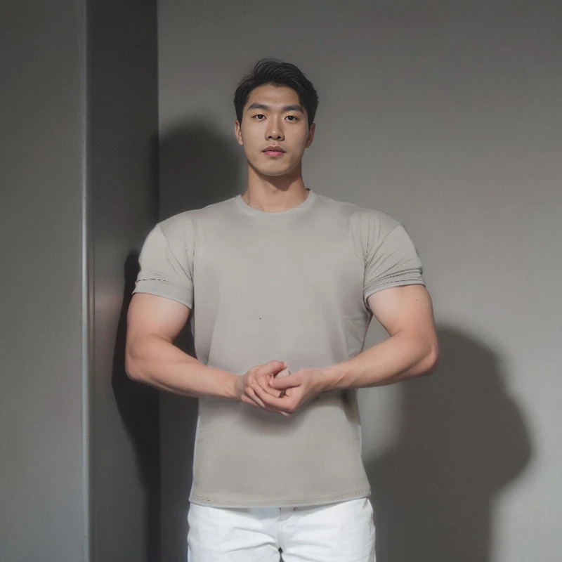 Summer Gym Sports Fitness Short Sleeve Tshirt Mens Training Cotton Breathable Tops Solid Color Tee Casual Sweatshirt Clothing 250729