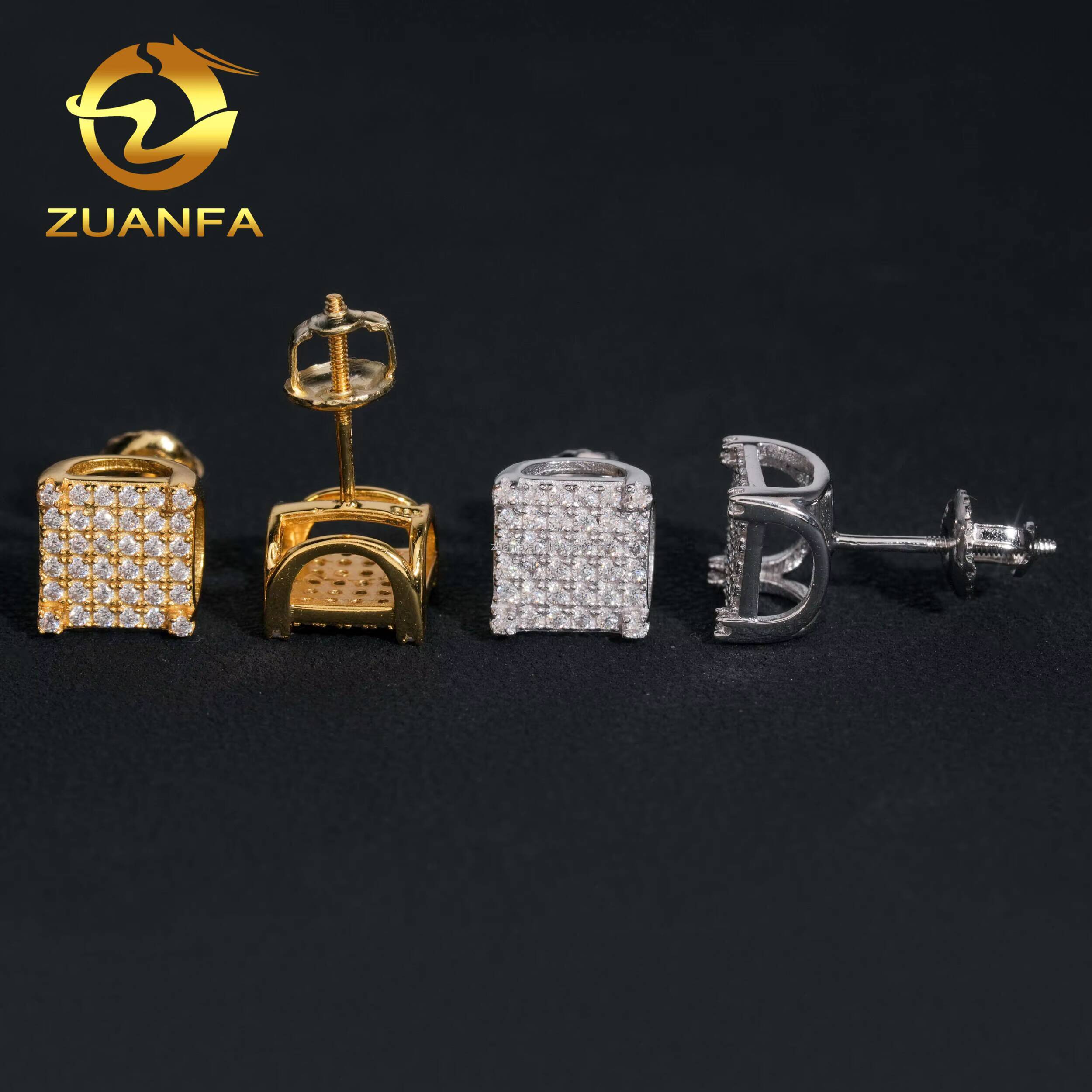 GRA Certificate Bulk Stock in America Warehouse Fashion Jewelry Iced Out S925 Screw Back VVS1 Moissanite Square Stud Earrings