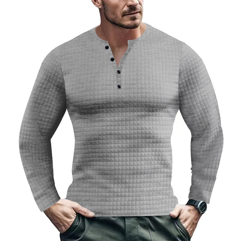 Mens autumn and winter casual long sleeved T-shirt solid color V-neck slim fit pullover sweater for men