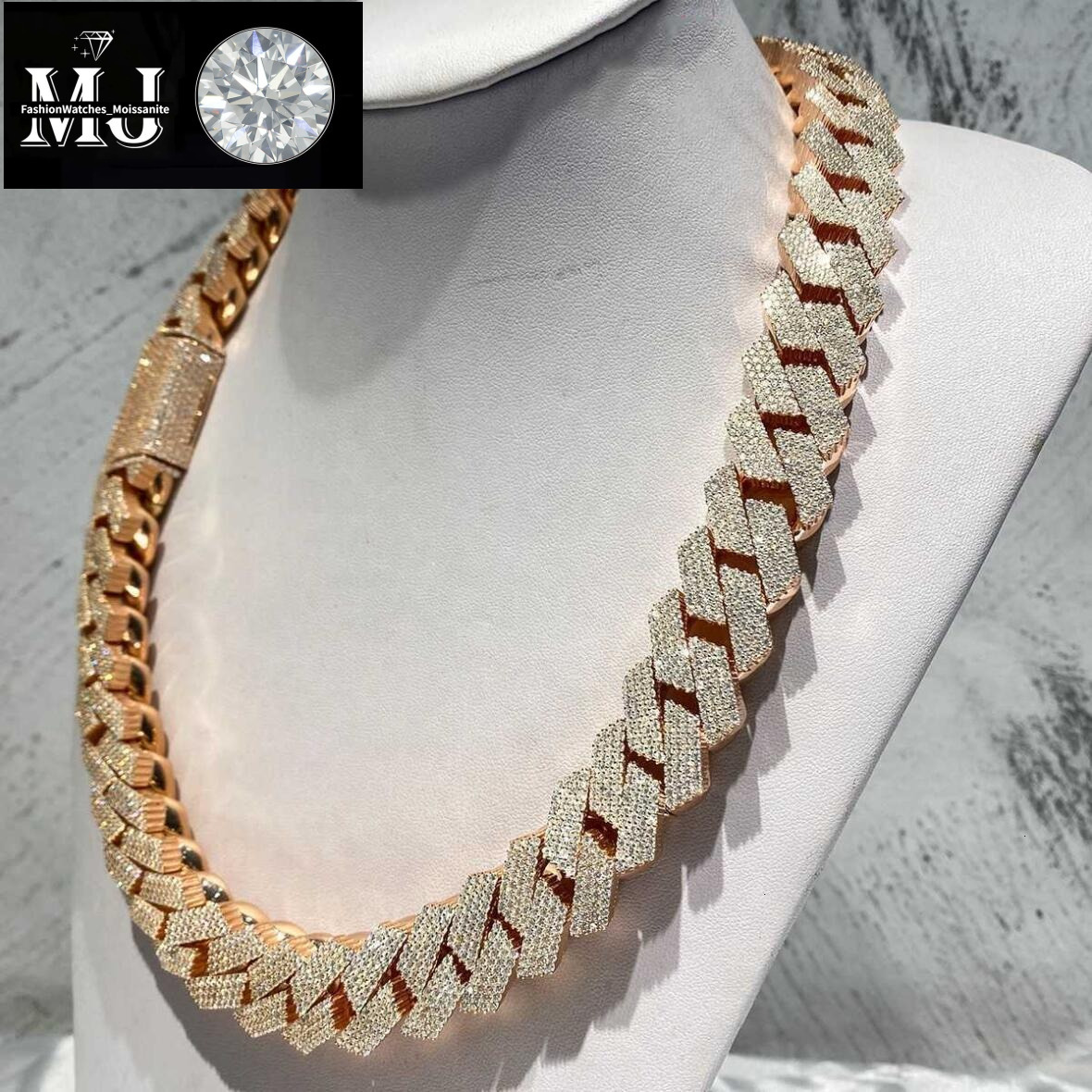 Hip Hop Rapper Mossanite Necklace Jewelry Vvs Sterg Sier 20mm Black Dia Moissanite Cuban k Chain