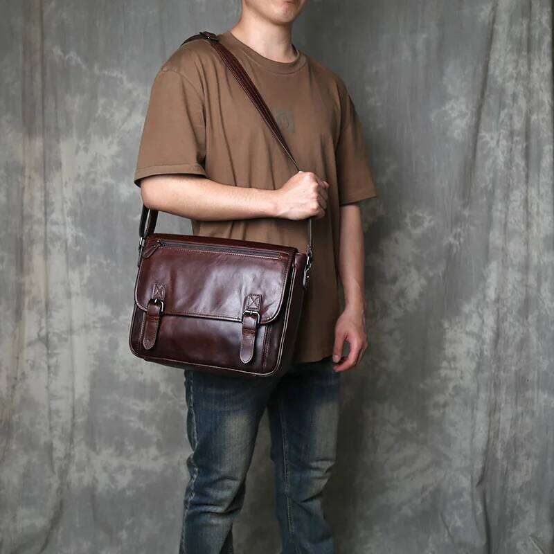 Crossbody Men's Horizontal Cowhide Business Casual Trendy Backpack Soft Leather Shoulder Bag Men