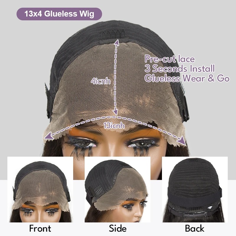 Wear And Go 40 Inch Deep Wave 13x4 Lace Front Gluless Wig 200% Remy Curl 360 Full Lace Frontal Wig Human Hair Synthetic For Black Women