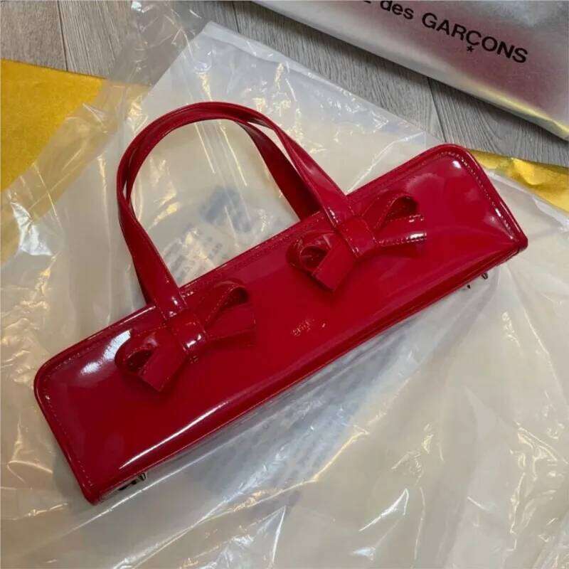 JIAERDI Retro Bow Red Y2k Hand Purse Women Hot Girls Leather Zipper Shoulder Bags Ladies Fairy Core Aesthetic Underarm Bag