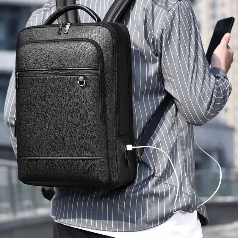 Executive Backpack Men PU Leather Satchel USB Charging Briefcase Office Travel Laptop Office Business Shoulder Back Pack Male S250728