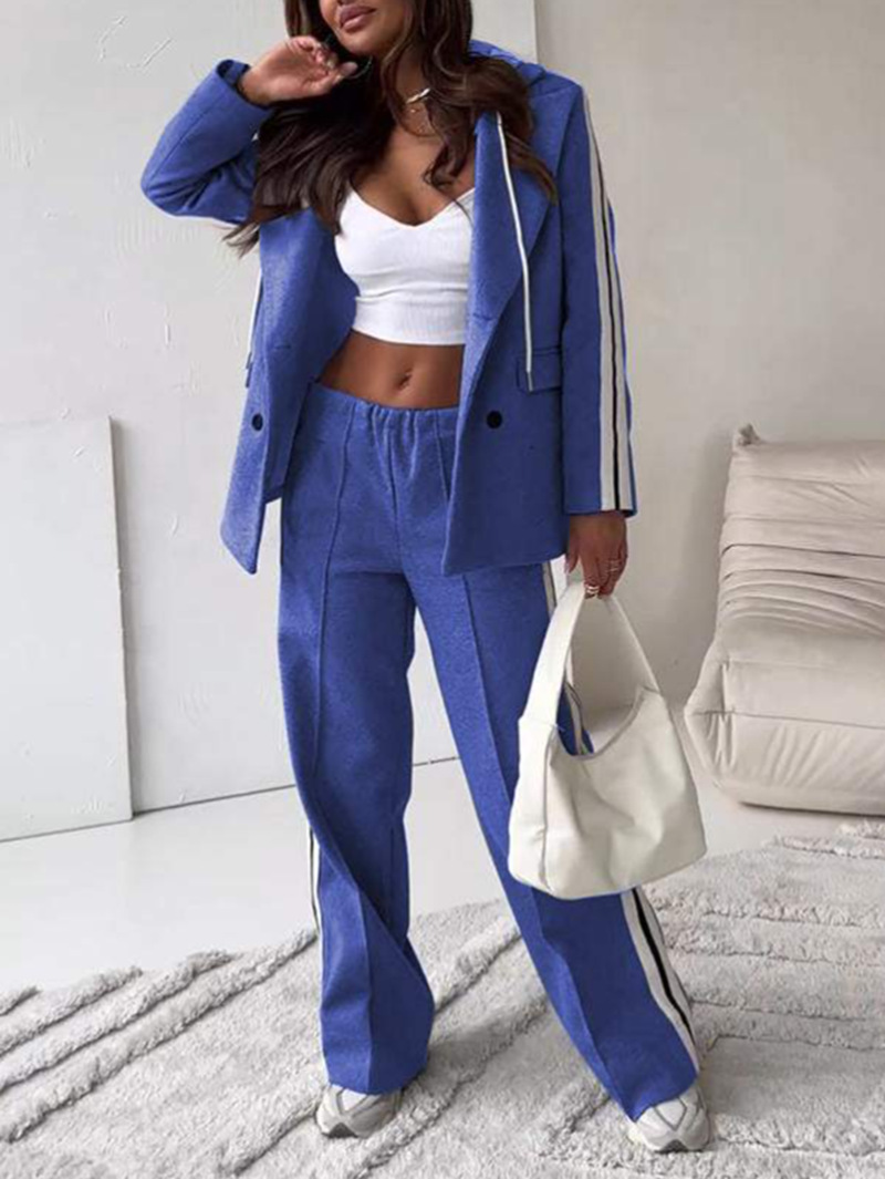 Elegant Women Pants Suit and Long Sleeve Blazer Matching Set OL Streetwear Two 2 Piece Set Winter Ribbon Outfits