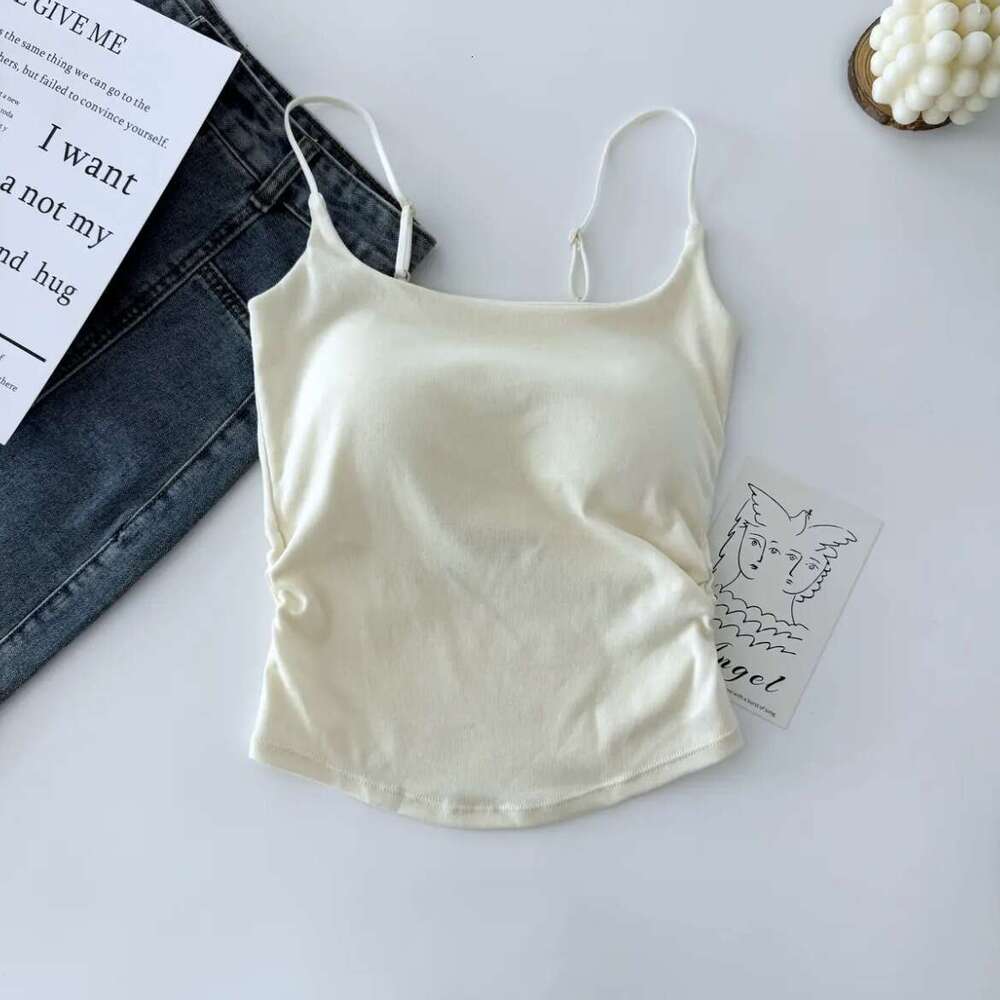 Designer T Shirt Pure Desire Sweet And Spicy Ruched Design Camisole With Chest Pads For Women, Suitable For Layering Or Wearing Alone, Slim Fit And Sl
