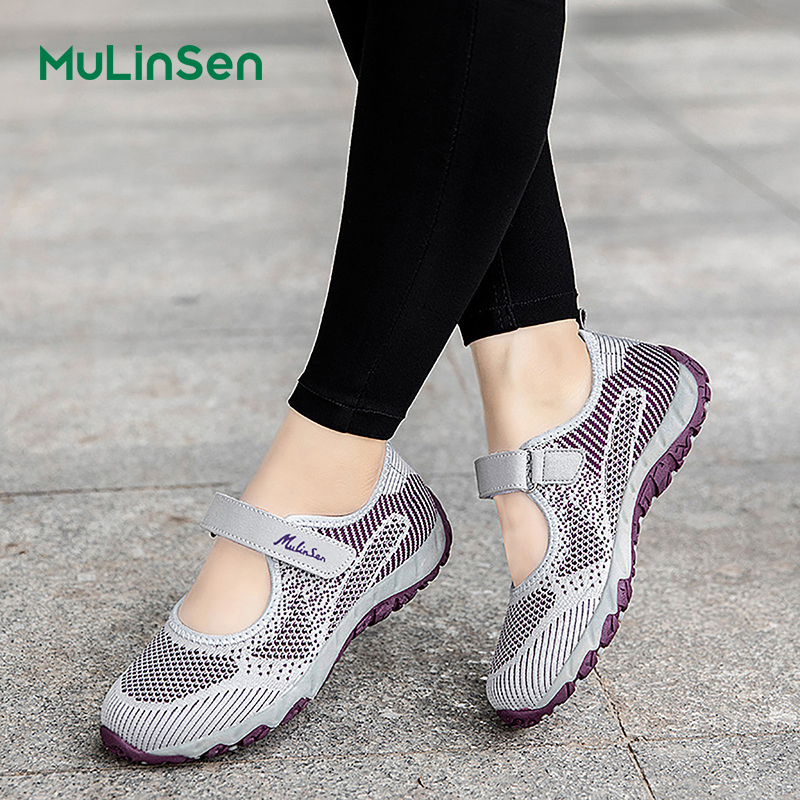 Mulinsen women's shoes 2025 new summer breathable mesh lightweight casual canvas shoes soft sole middle-aged elderly mother shoes