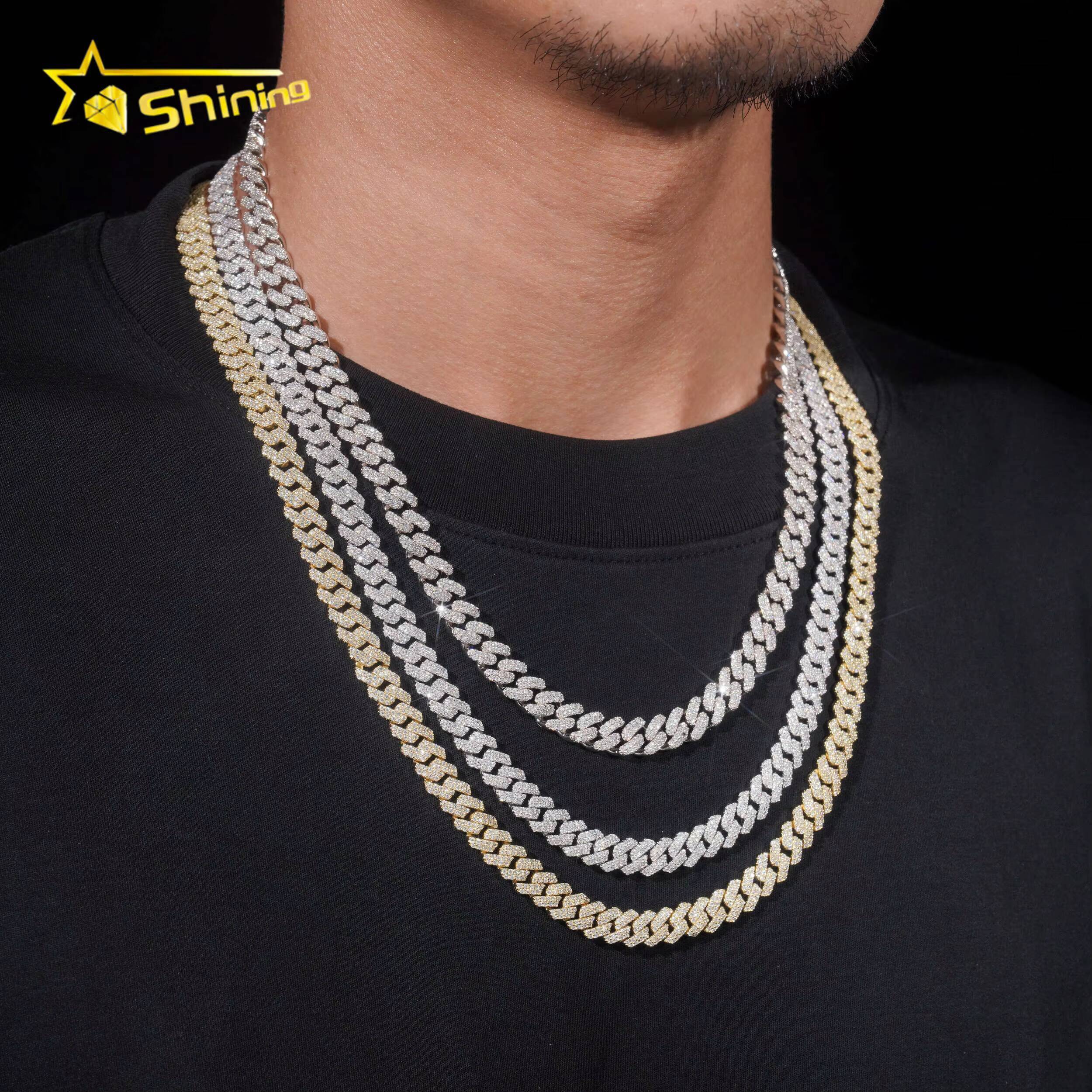 Hip Hop Fine Jewelry Factory Direct Sell 8MM Iced Out 925 Sterling Silver White Gold Plated Moissanite Cuban Link Chain Men