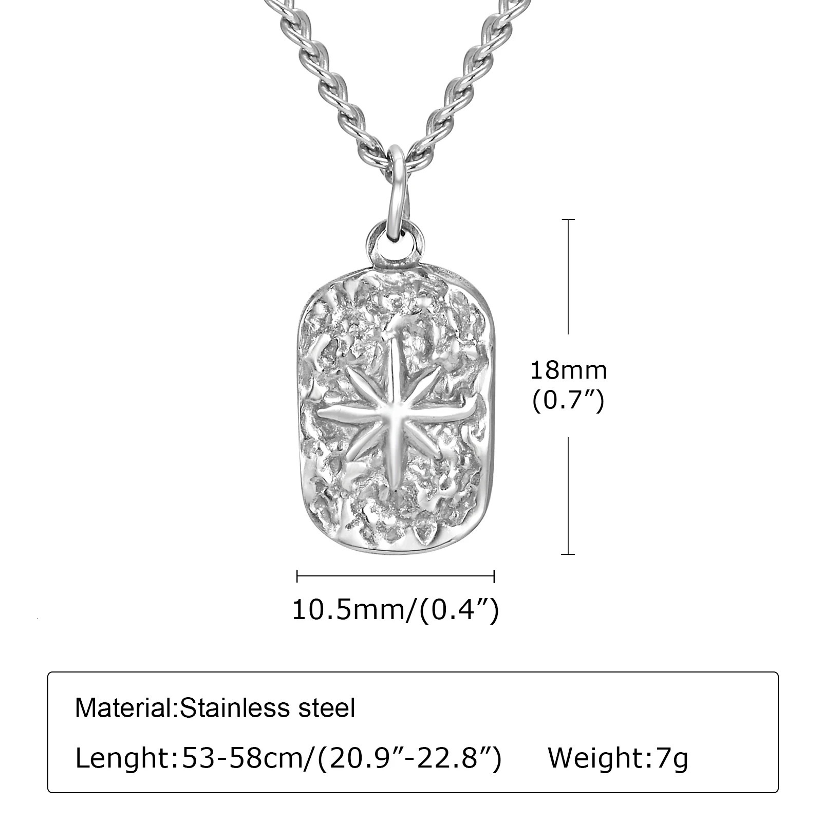 Mens Dog Tag Necklaces Stylish Hammered Stainless Steel Eight Point Star Pendant Collar Birthday Party Gifts for Him 250729