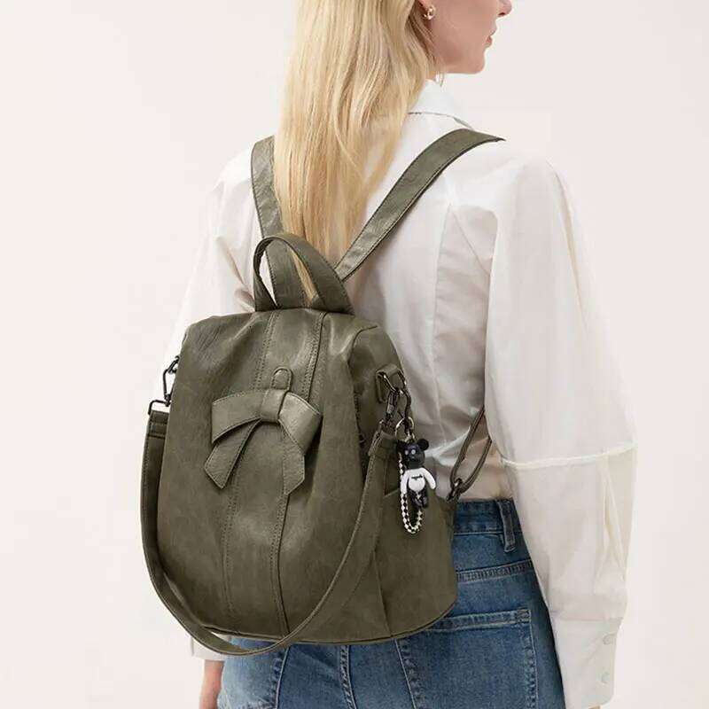 Anti-Theft Women's Backpack Fashion Bow Leather Women Vintage Large Capacity Girl's School Bag Female Travel Backpacks