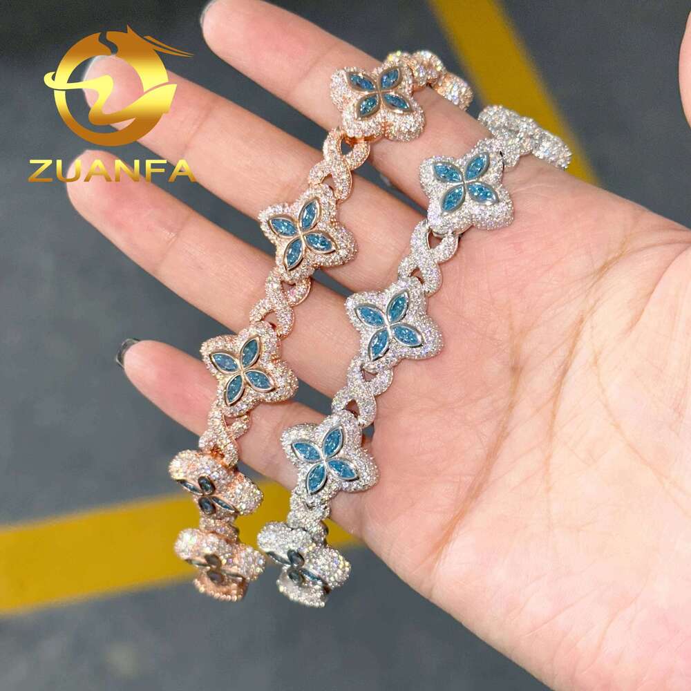 Fashion Rapper Jewelry Blue Iced Out Men Cuban Sterling Sier Moissanite Bracelet Pass Dia Tester