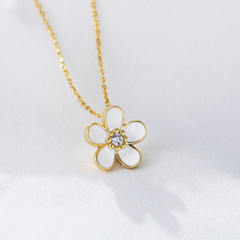 S Pure Sier Inlaid Dia Oil Drop Small Flower Pendant Necklace for Women Versatile Hot-Selling Ins Style Collarbone Chain Jewelry for Women