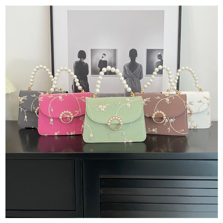 Women's Spring/Summer New Chinese Shoulder Bag Small Square Bag Pearl Chain Crossbody Bag Designer Bag Women's Handbag