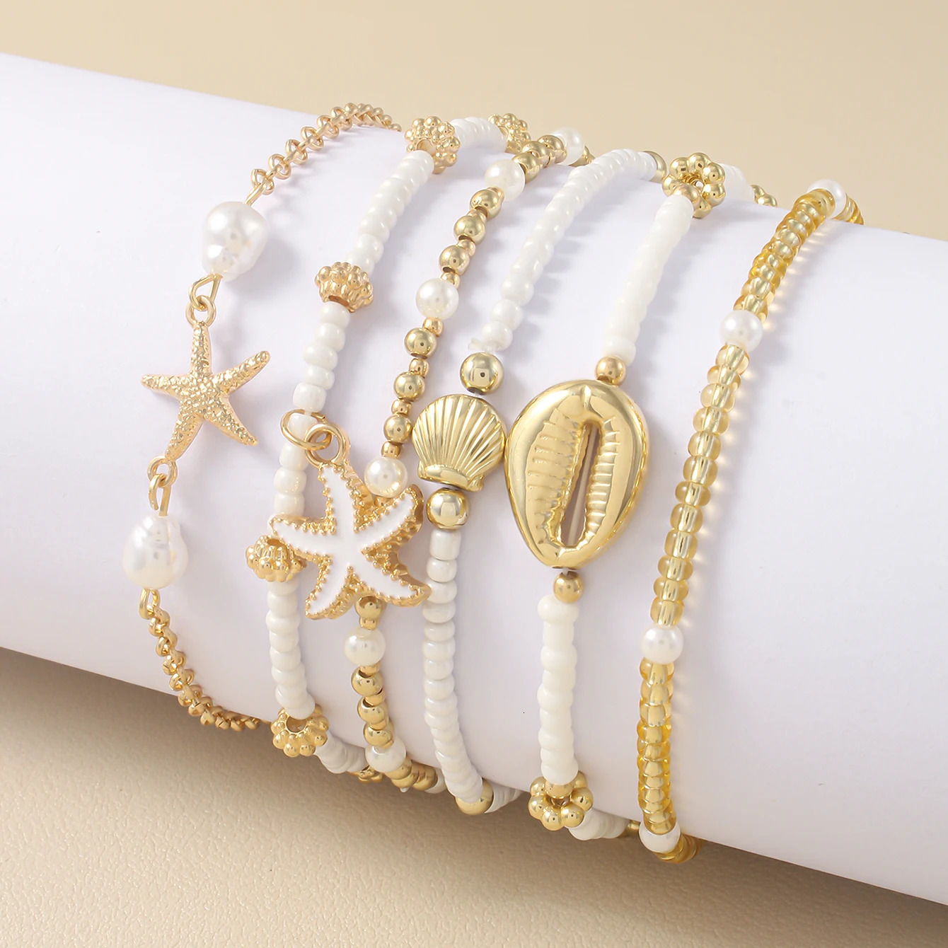 Vintage Seed Bead Stacked Bracelet Set Starfish Shell Embellishment Bracelets Elegant Womens Summer Beach Party Ideal Jewelry 250715