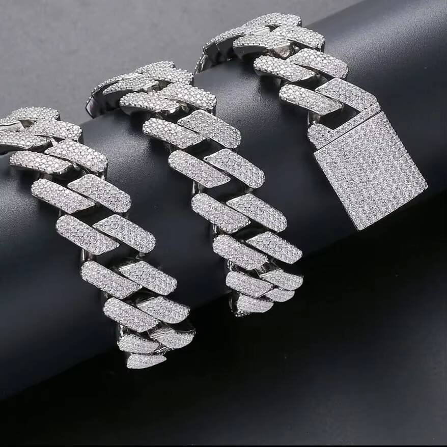 Fully Iced VVS Moissanite Cuban Link Chain 925 Silver Gold Plated Customize Moissanite Cuban Chain