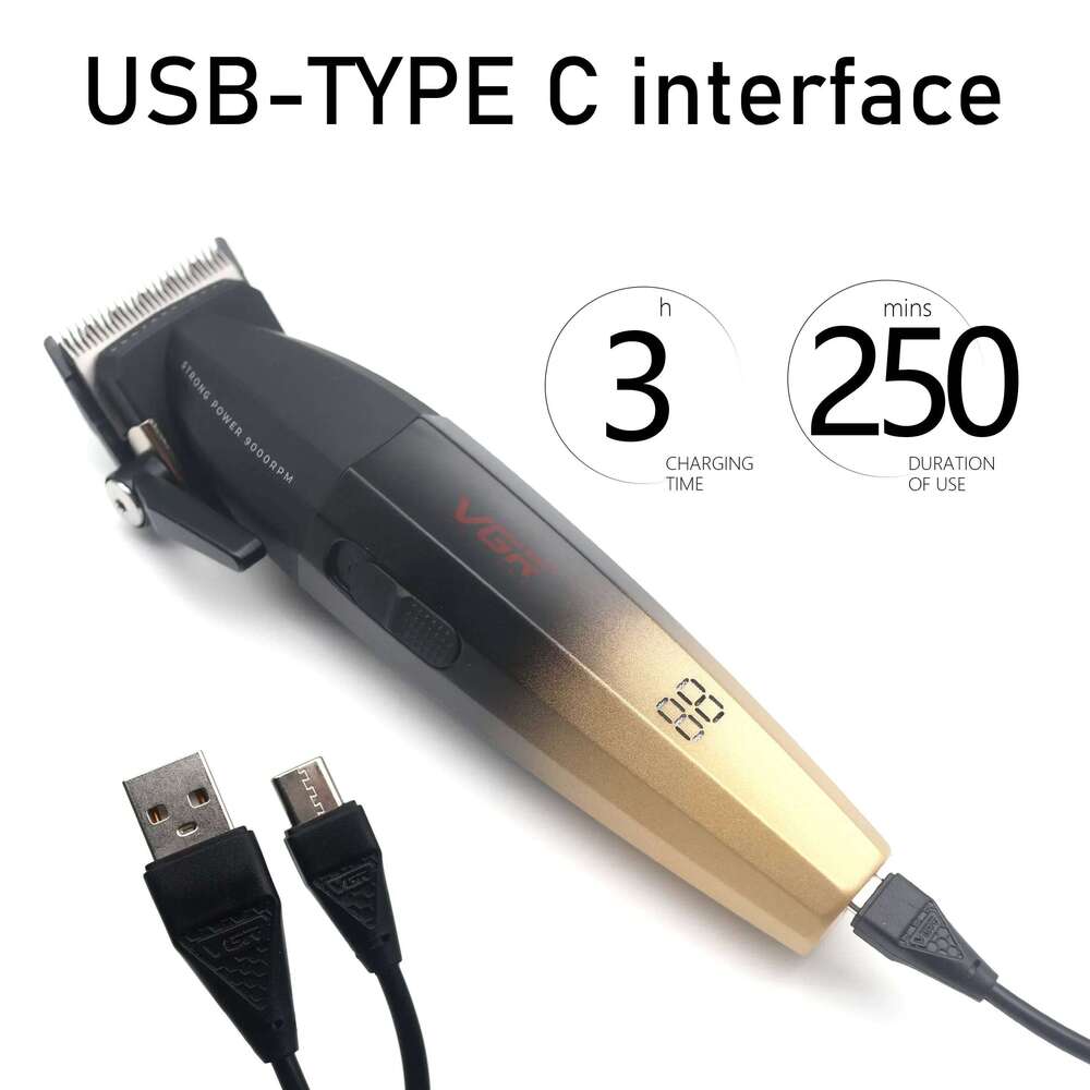 Professional Hair Clipper VGR V-003 9000 RPM Ceramic Blade Full Metal Wireless Electric USB Interface Men's Barber hine