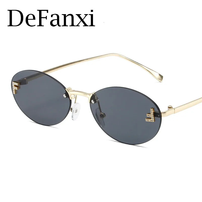Diamond Letter F Rimless Sunglasse Metal Frame Black Small Oval Sun Glasses Unsiex Elegant Shades UV400 250729 - view 7