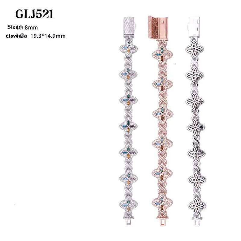 New 15mm Marquise Flower Design Hip Hop Jewelry Iced Out Unisex Cuban Link Chain Sier Moissanite Bracelet