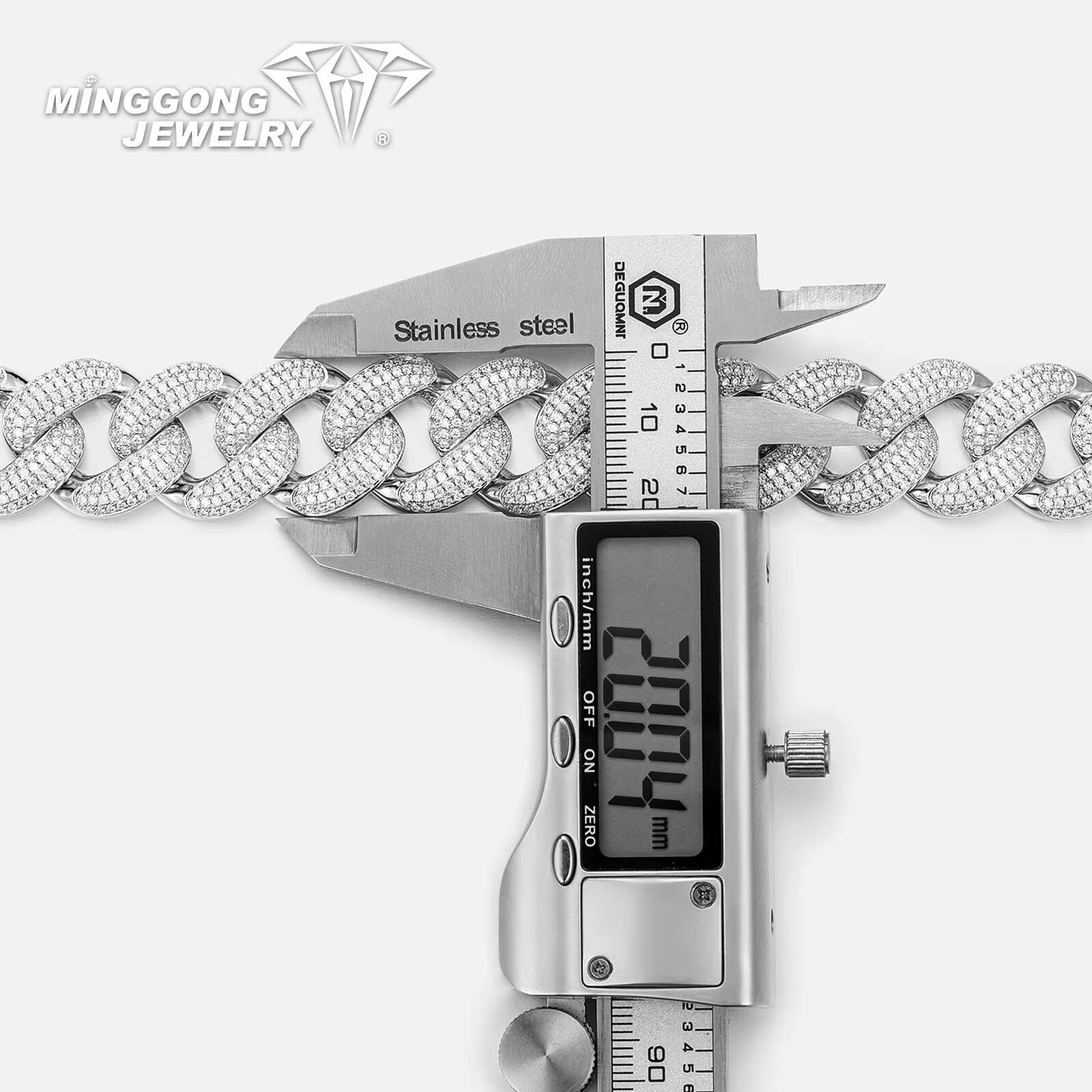 Custom Factory 20mm Four Rows Moissanite Cuban Link Necklace Hiphop Style for Men Women Passes Diamond Test for Men Women