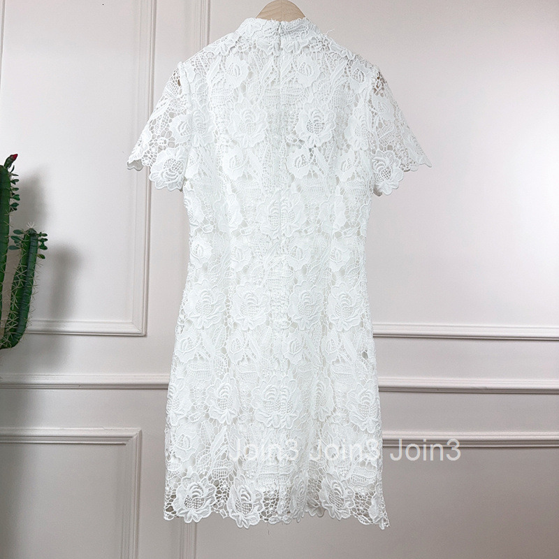Summer New Style New Socialite Chinese Style Small Fragrance Style Stand Collar Elegant Embroidered Floral Hollow Waist Slimming Short Sleeve Dress