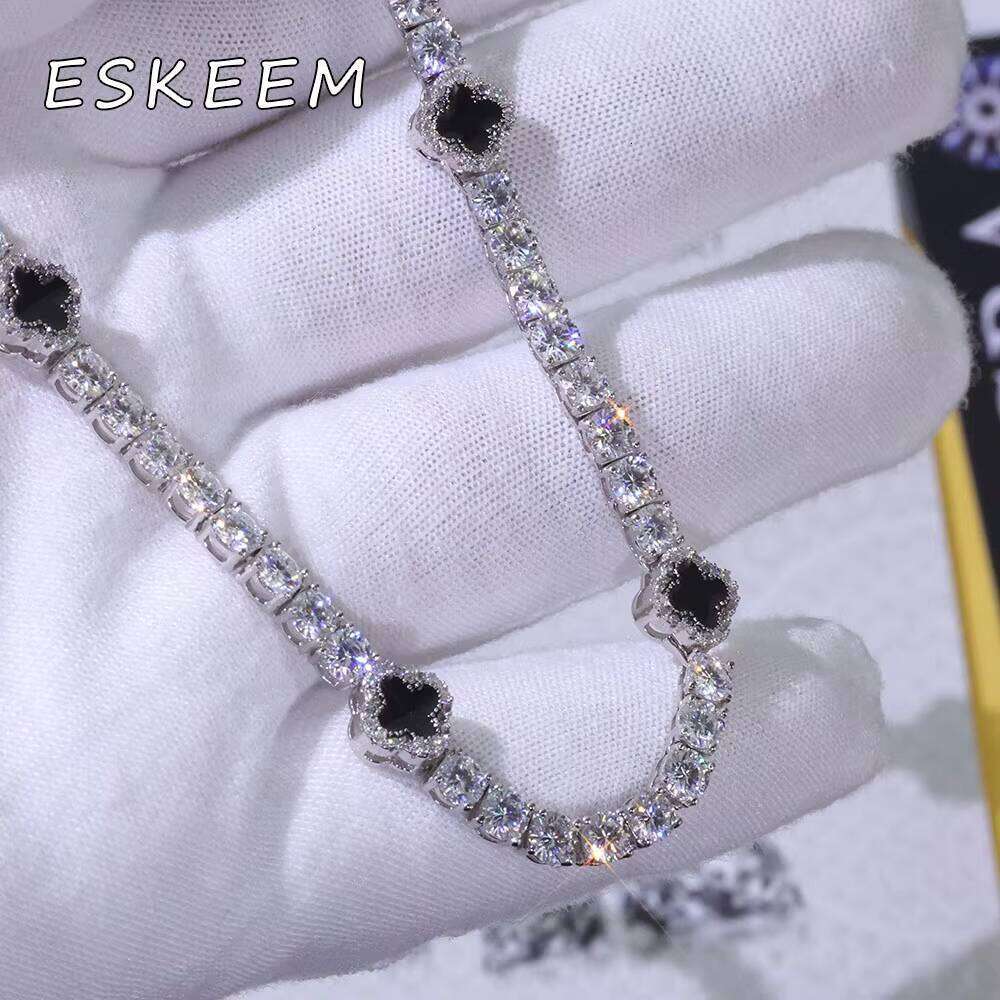 New Arrival Sterling Sier Hip Hop VVS Moissanite 4mm Clover Tennis Chain Necklace Gold Plated Fashion Gift