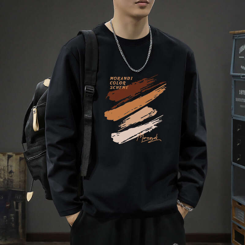 Designer T Shirt Spring And Autumn 200G Heavyweight Combed Cotton Long Sleeve T-Shirt Men's Trendy Brand Printed Loose Plus Size Autumn Inner Lay