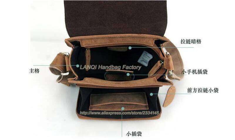 OLOEY Casual Crossbody Genuine Shoulder Messenger Crazy Horse Leather Men Bags Wholesale Free Shipping