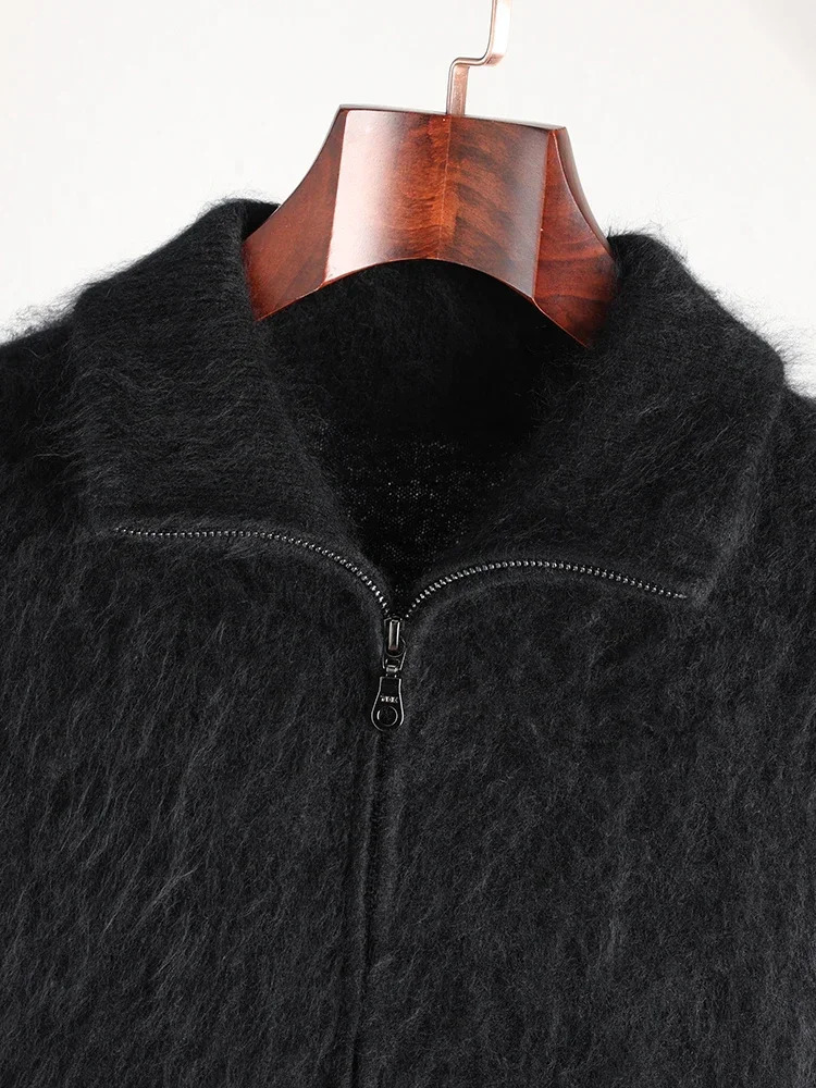 100% Plush Cashmere Mens Zipped Cardigan Sweaters Pullovers Long Fluff Pure Brushed YKK Zipper Jacket Autumn Winter 250729