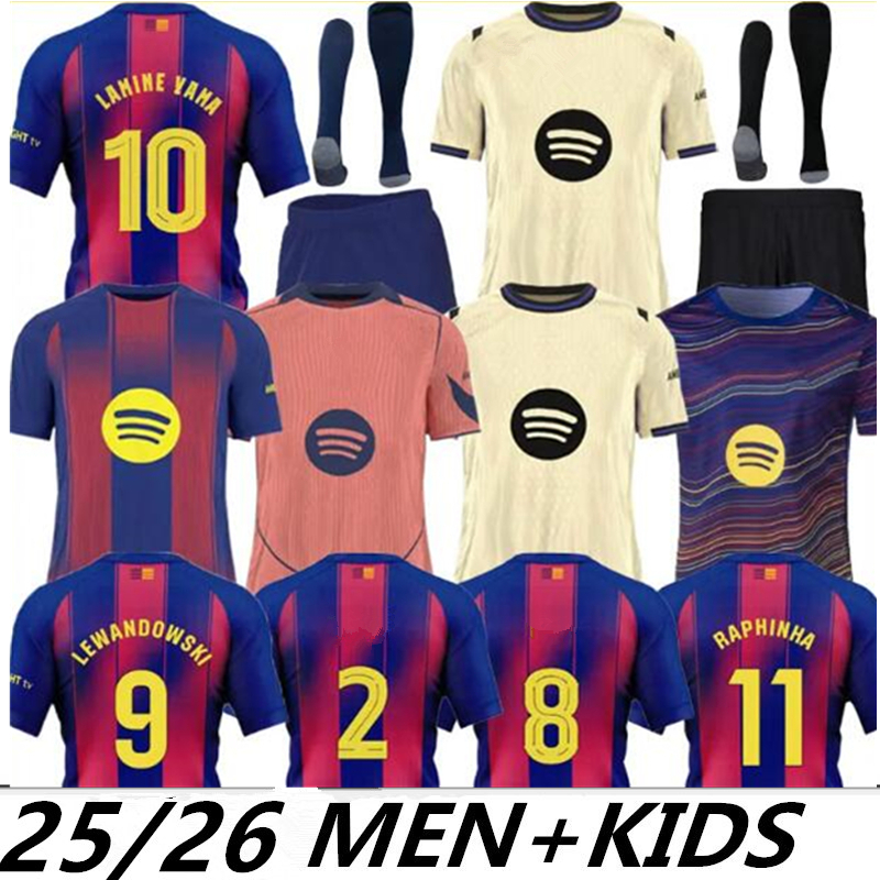 25 26 home away LAMINE YAMAL Soccer Jerseys OLMO LEWANDOWSKI PEDRI GAVI R. ARAUJO FERRAN RAPHINHA F. DE JONG Camisetas football shirt kids Third kit Fermin