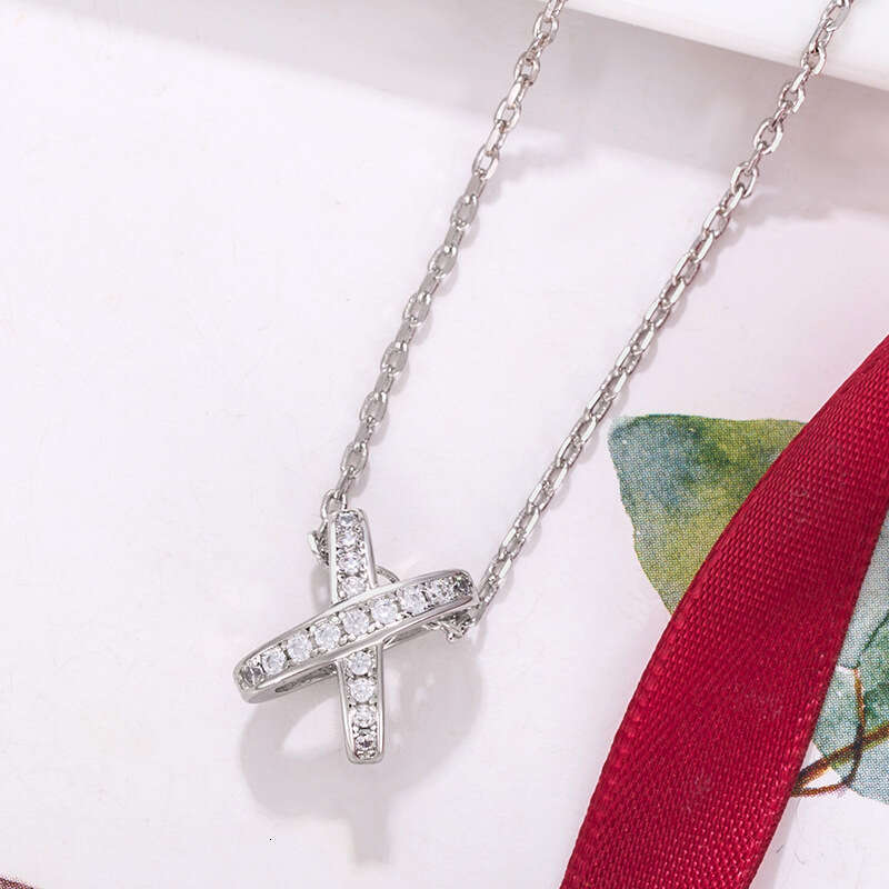 Shangmei Cross Hollow Necklace for Women Rose Gold X-shaped Dia-studded Clavicle Chain Light Exquisite High Version