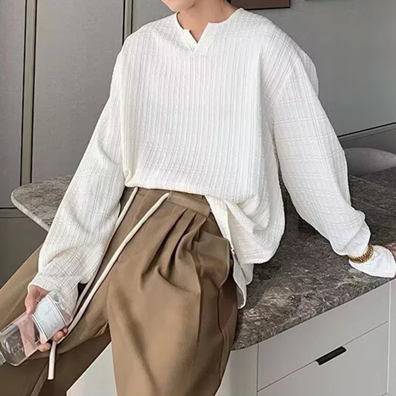 Daily Leisure Mens Long Sleeve T Shirts Autumn Outdoor Fashion Solid Color Ribbed T-shirts Mens Casual Pullover Tee 250723