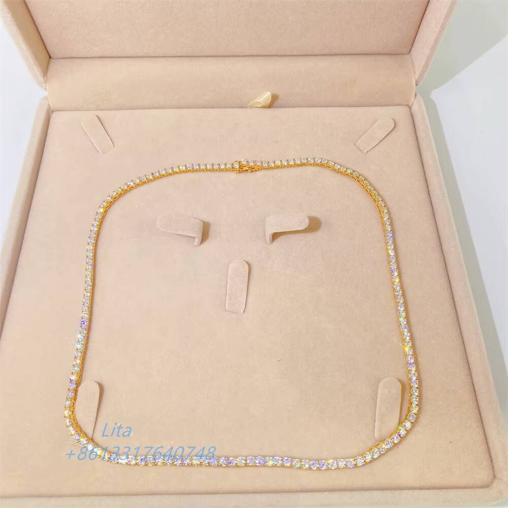 Hot Sale Luxury 18 20 22 24 Men Women Necklace Real Gold 10k 3mm Moissanite Tennis Chain