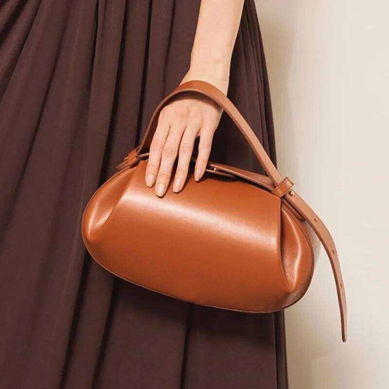 2025 Trendy Women PU Leather Adjustable Handle Handbags Designer Rugby Shape Vintage Shoulder New Design Underarm Bag