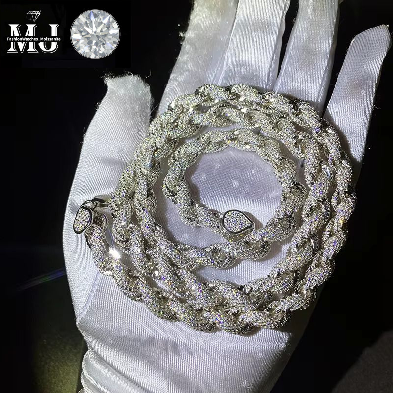 Fashion Jewelry Popular White Gold Plated Sier Iced Out 8mm VVS Moissanite Hip Hop Rope Chain Necklace For Men
