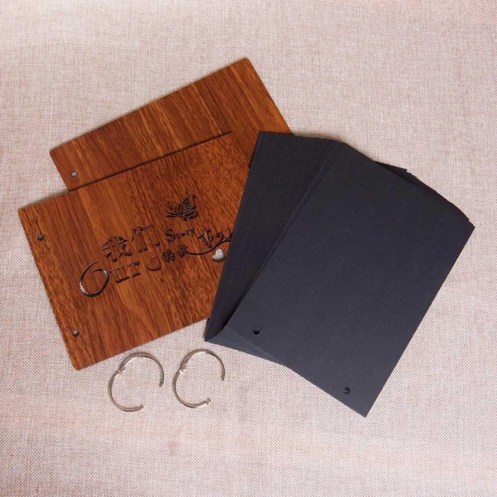 Photo Album Black Pages 8 Inch Wood Scrapbook DIY for Valentines Day Baby Lovers Anniversary Birthday Christmas Gift Z250729