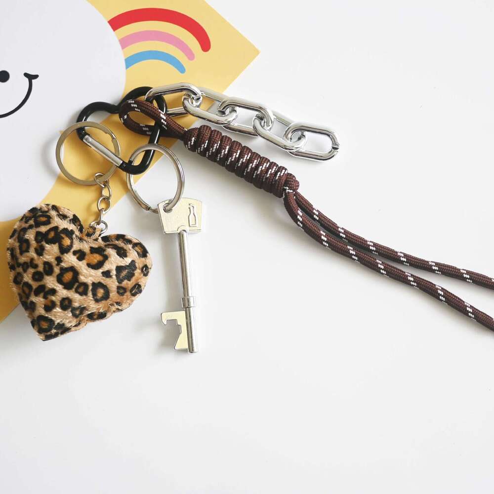 New Braided Rope Keychain Pendant Leopard Heart Versatile Miu Style Bag Accessory Phone Lanyard