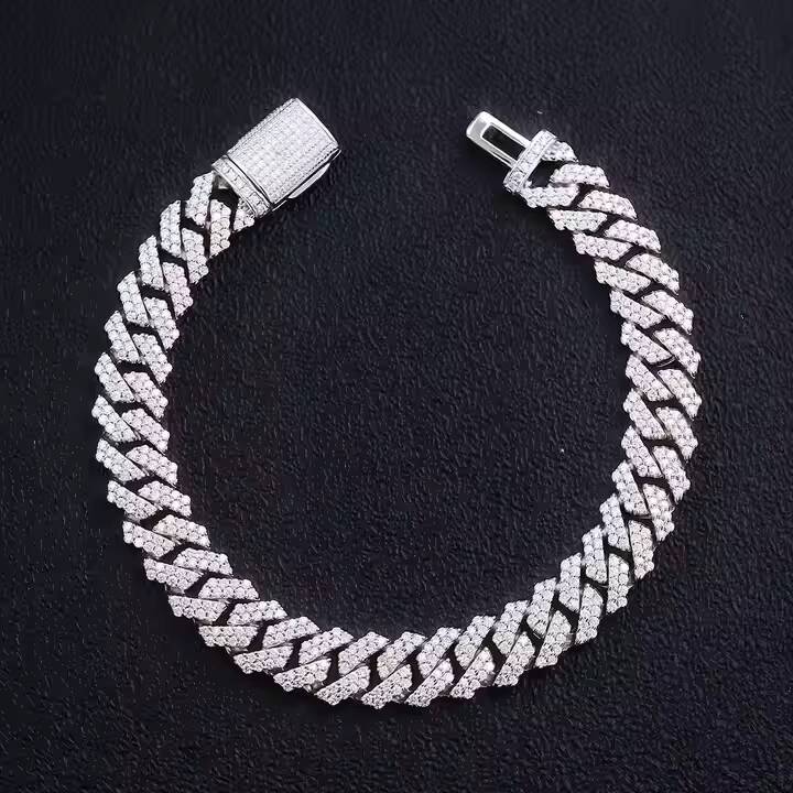 Iced Out Cuban Link Bracelet Moissanite Tennis Chain Bracelet Bling Hip Hop Wrist Bracelet