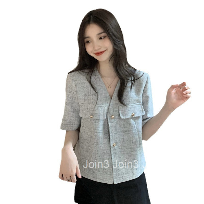 Internet Celebrity Short Sleeve Top for Women Summer Design Sense Niche New Fashion Small Fragrance Style Plus Size Short Sleeve Shirt Womens Blouse