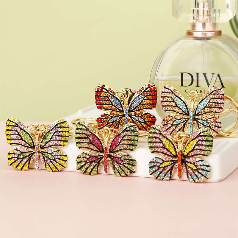 Fortune-Attracting Diamond-Studded Butterfly Car Metal Cute Women's Bag Pendant Keychain Creative Gift