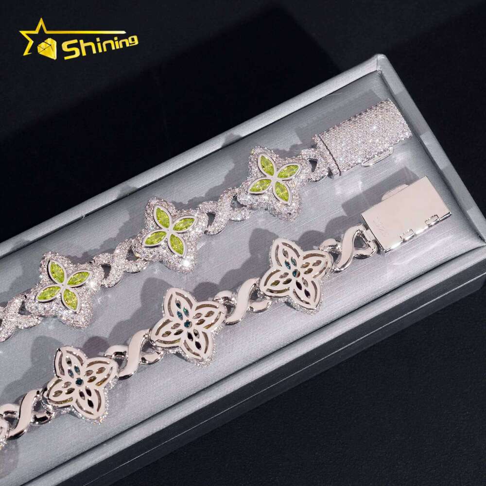 New Sier Marquise Clover Hip Hop Moissanite Infinity Chain Bracelet