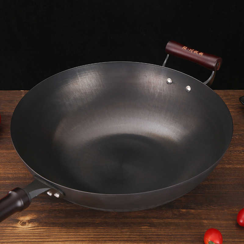 Carbon Steel Wok Pan 14 Round Bottom Traditional Japanese Chinese Stir Fry BBQ Grill Gas Stovetop Compatible Pan Pre-SeasonedC250228