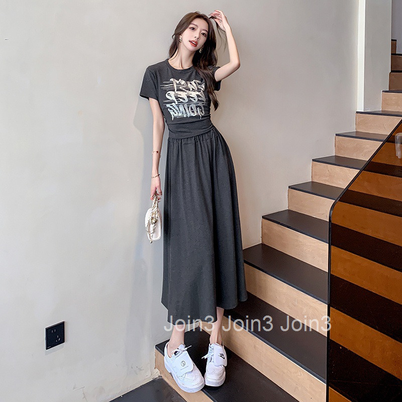 Summer Letter Print Back Hollow Out Short Slim Fit Short Sleeve T-Shirt Top + High Waist Half-Length Skirt Set