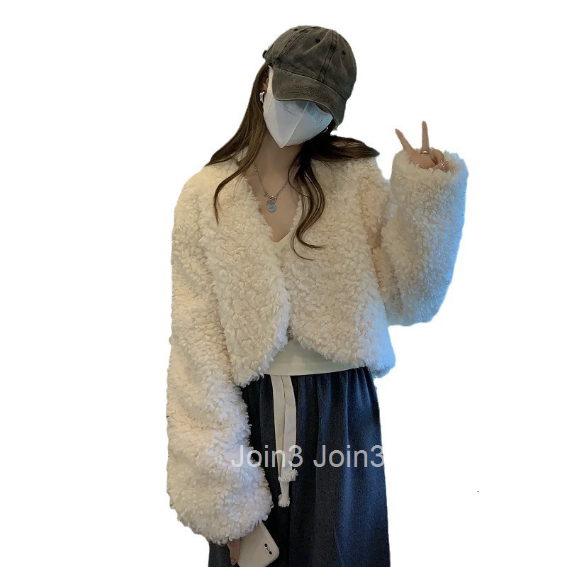 Autumn Winter New Korean Style Versatile Cardigan Lamb Wool Thick Loose Long Sleeve Short Coat Womens Outerwear
