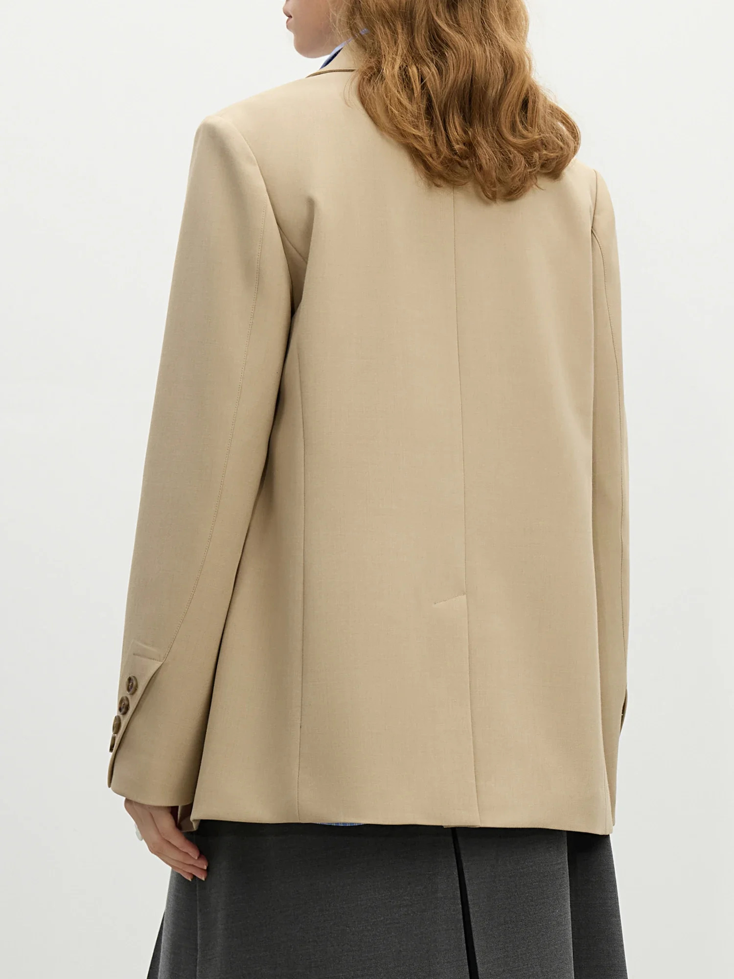 FSLE Women Khaki Blazer Spring Office Lady Black Simple Loose Front Shoulder Coats Button n Coat 25FS11071 250729