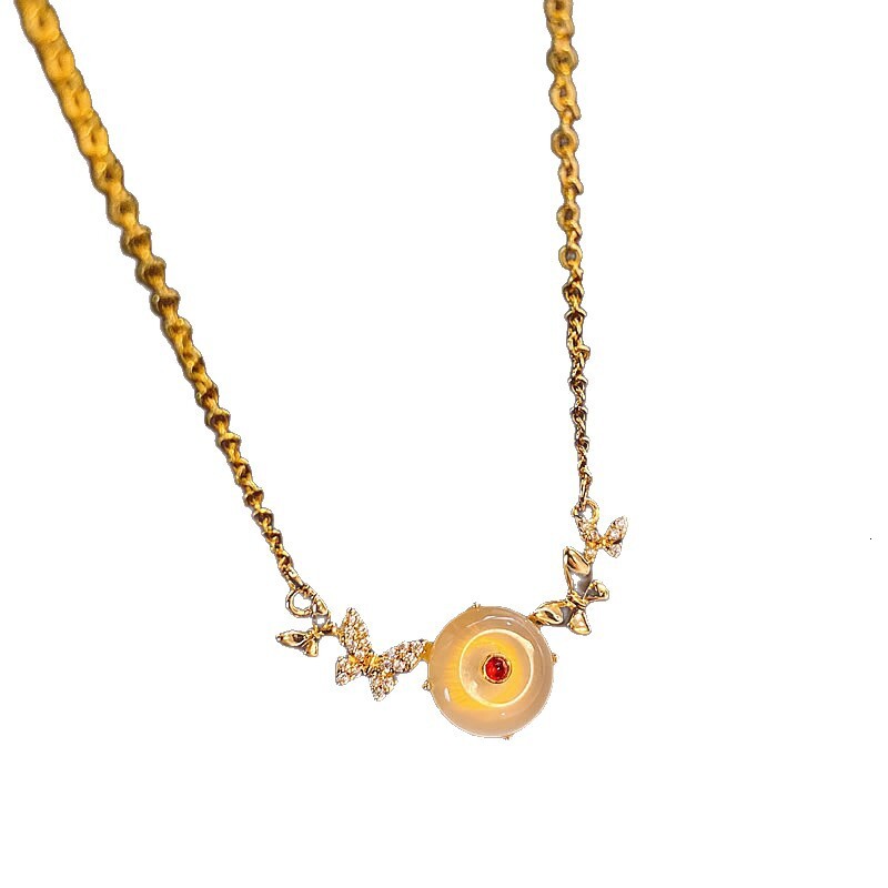 Gold Micro Inlaid Butterfly Peace Buckle Pendant Necklace for Women, Light Niche Collarbone High-end Neck Chain, 2025 New Model Jewelry for Women